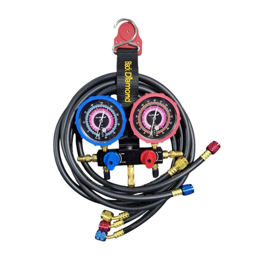 Manómetros 29485 Alta/Baja R410A/R32 con Mangueras Redondas 800/4000 PSI y Adaptadores