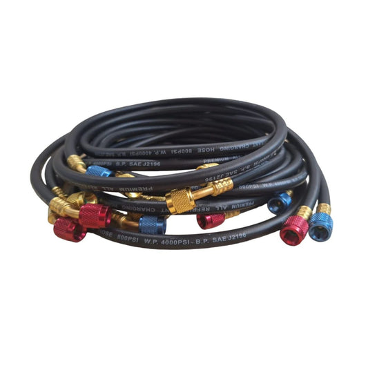 Kit de 3 Mangueras para Manómetros HVAC Manifolds 600/3000 PSI Punta Recta 1/4” 90 cm Modelo 23333